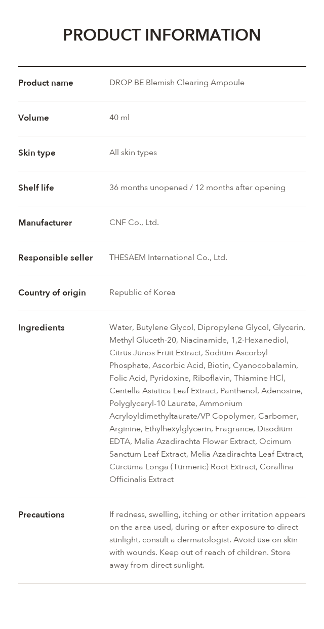 DROP BE Blemish Clearing Ampoule product information