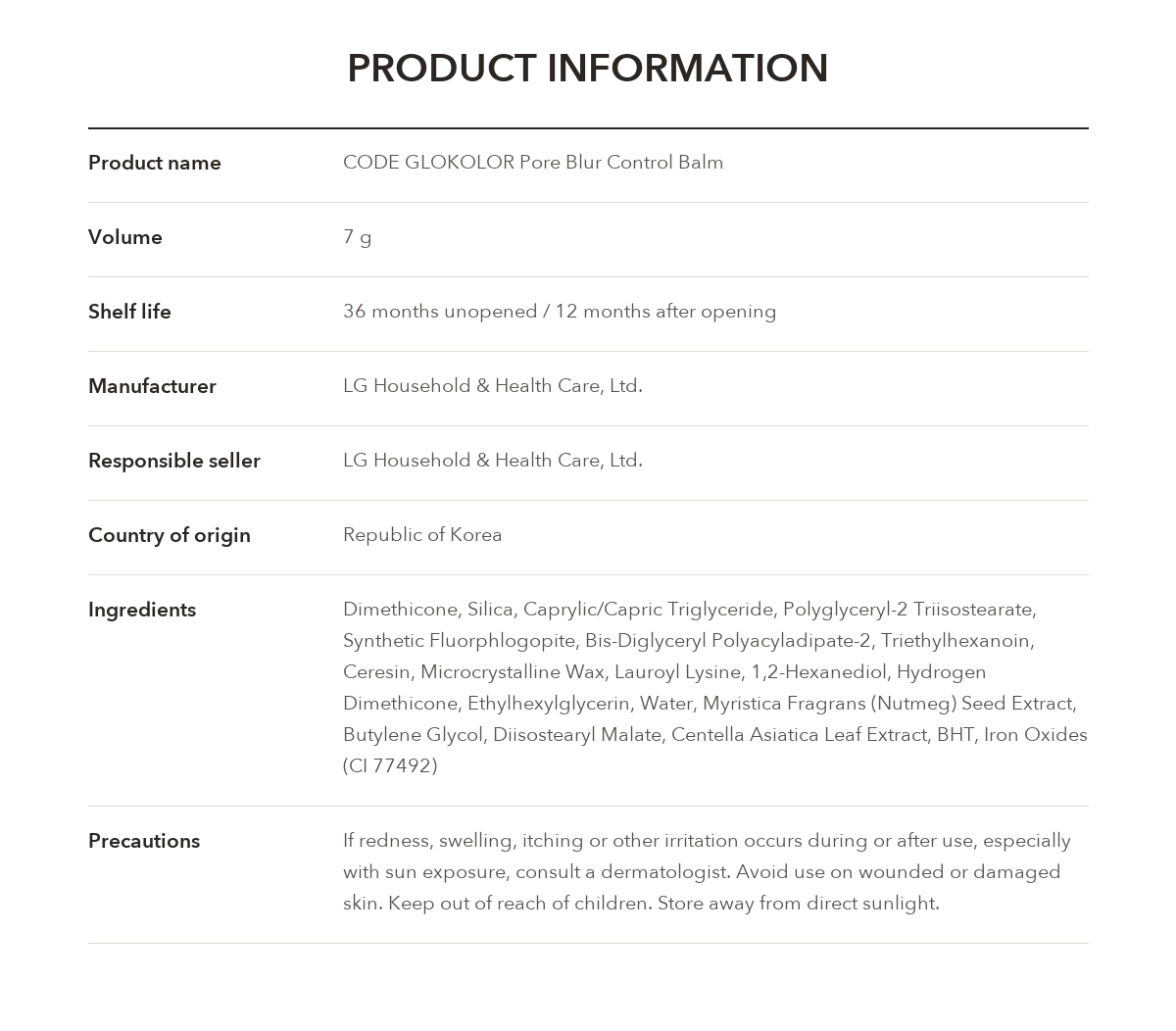 CODE GLOKOLOR Pore Blur Control Balm product information