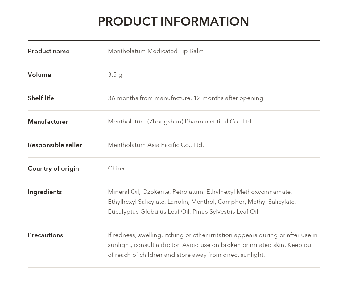 Mentholatum Medicated Lip Balm product information