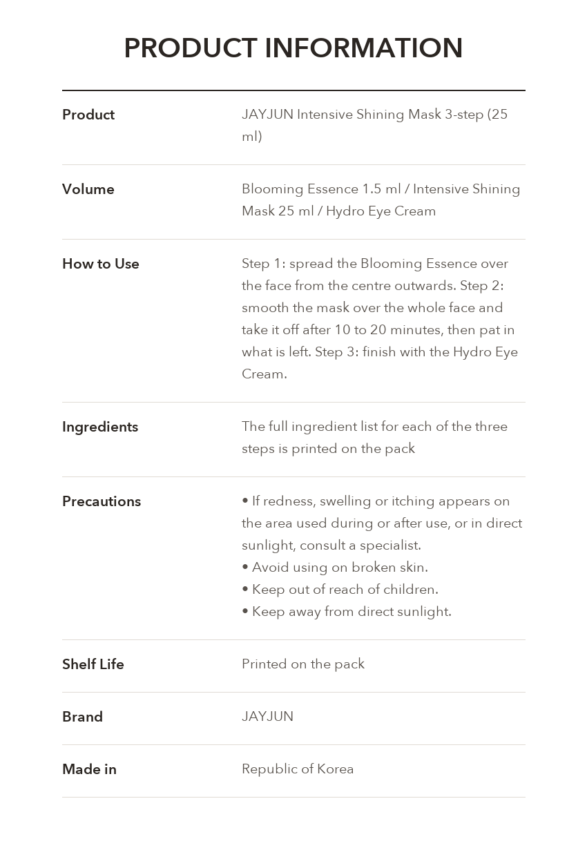 JAYJUN Intensive Shining Mask product information