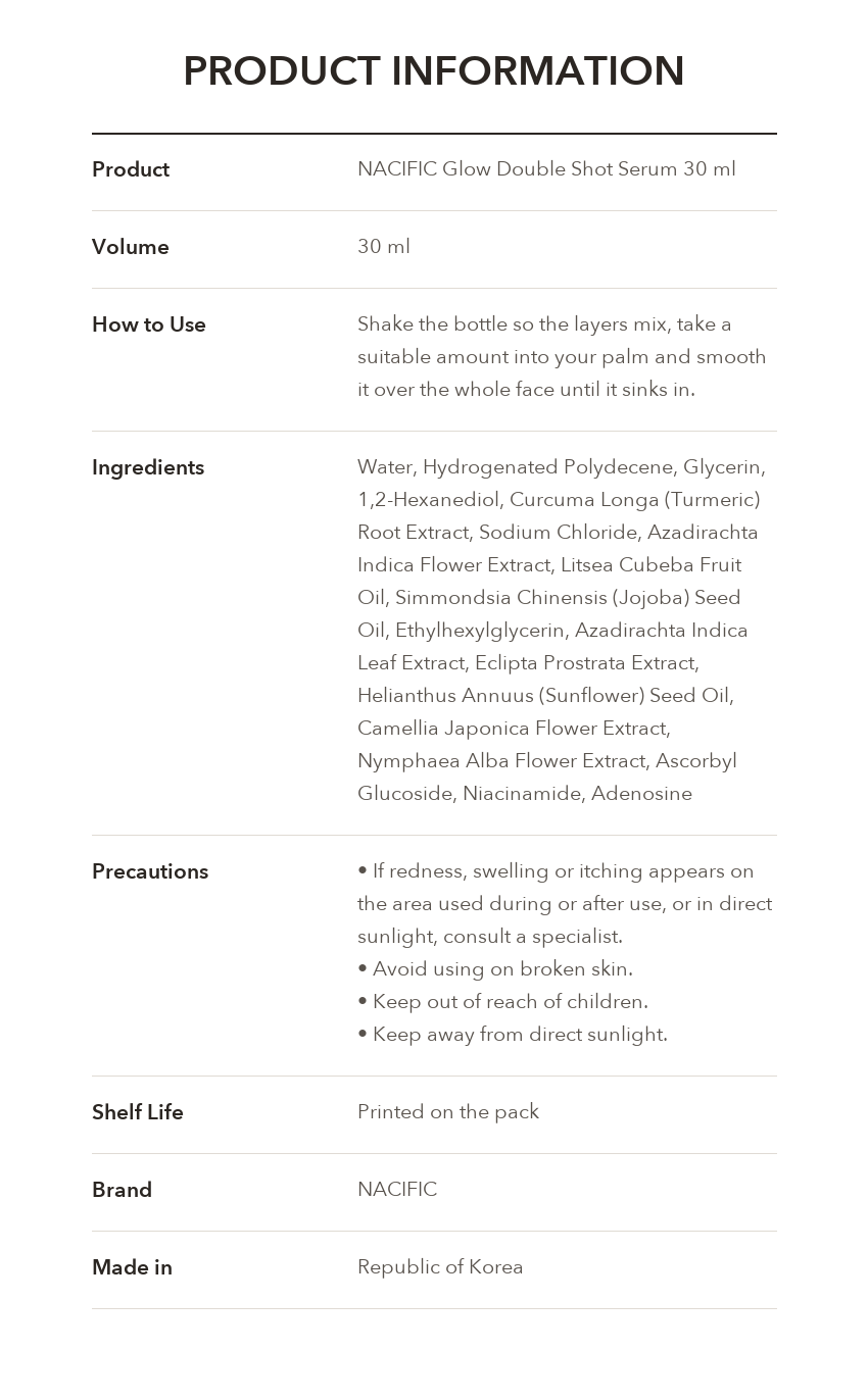 NACIFIC Glow Double Shot Serum product information