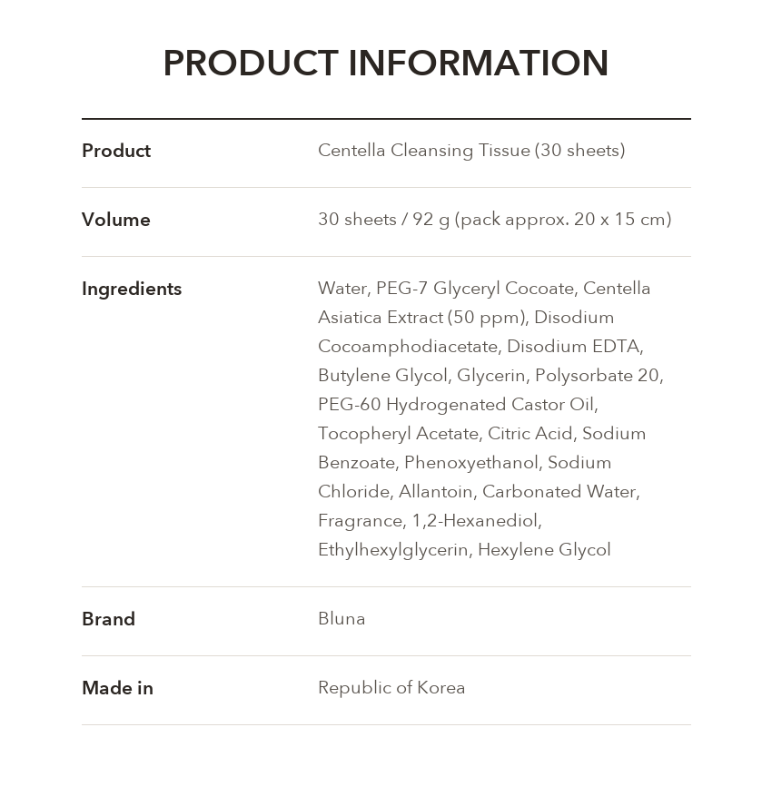 DAISO Centella Cleansing Tissue 30 Sheets product information