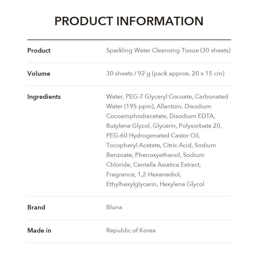 DAISO Sparkling Water Cleansing Tissue product information