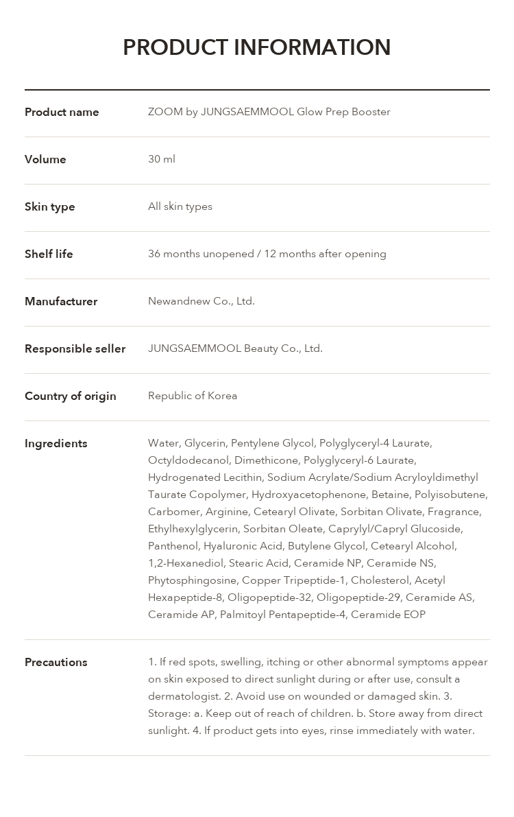 ZOOM by JUNGSAEMMOOL Glow Prep Booster 30ml product information