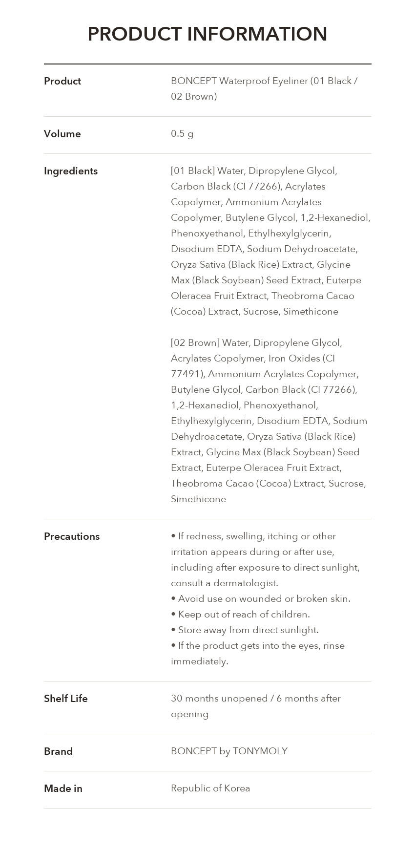 BONCEPT Waterproof Eyeliner product information