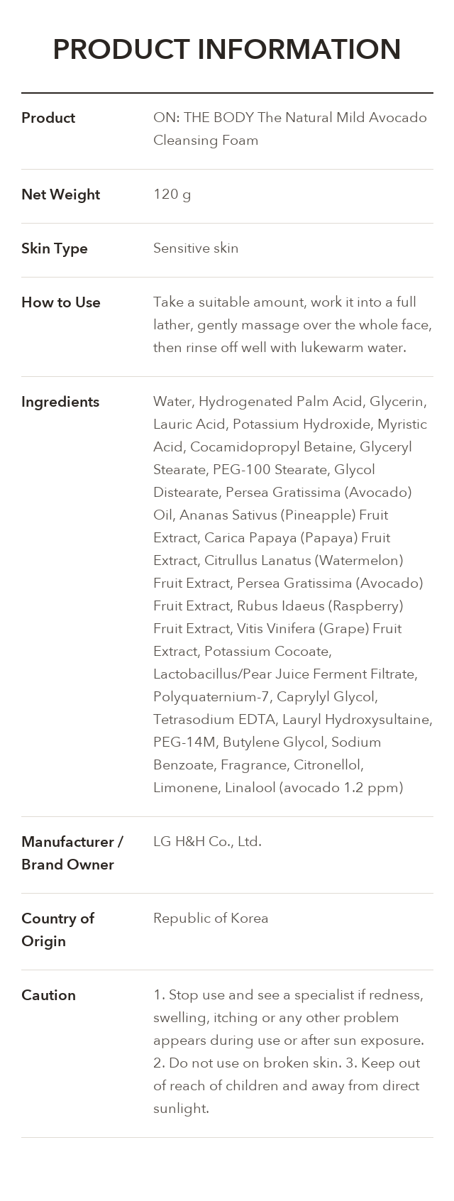 ON: THE BODY The Natural Mild Avocado Cleansing Foam detail 4