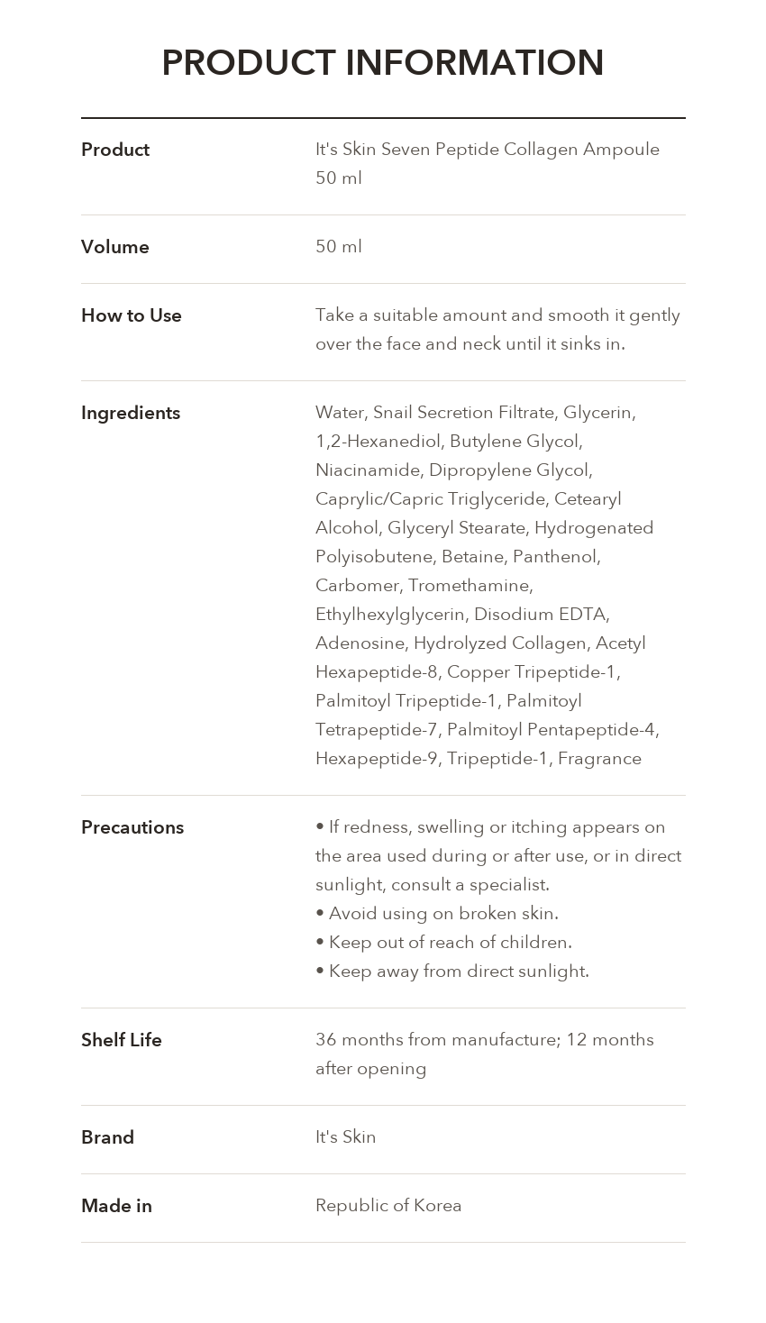 It's Skin Seven Peptide Collagen Ampoule product information
