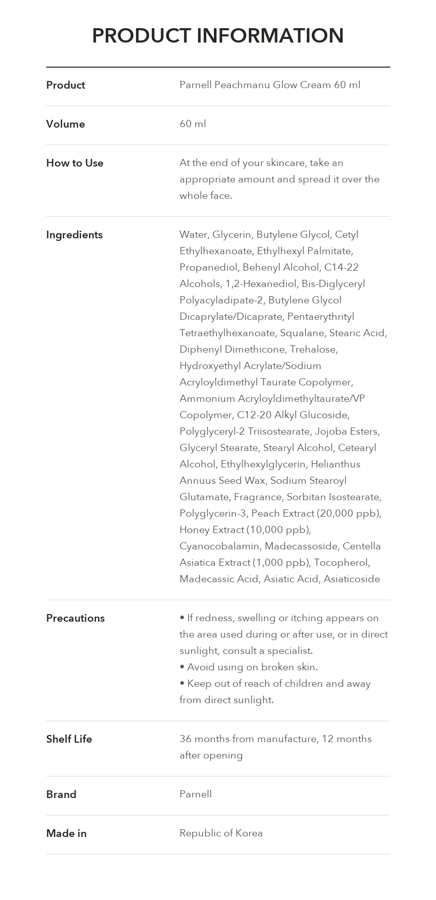 PARNELL Peachmanu Glow Cream product information