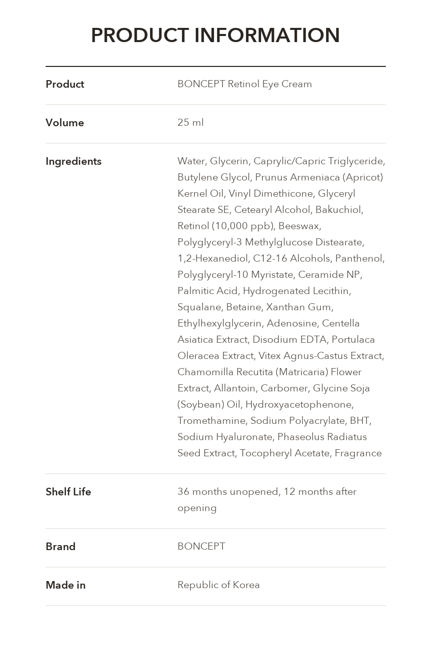 BONCEPT Retinol Eye Cream 25ml product information