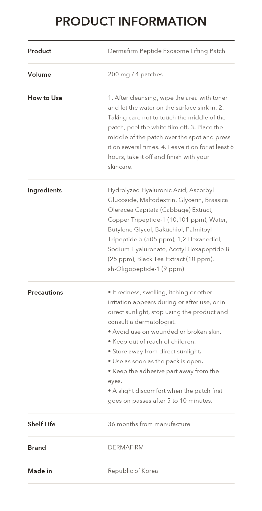 DERMAFIRM Peptide Exosome Lifting Patch product information