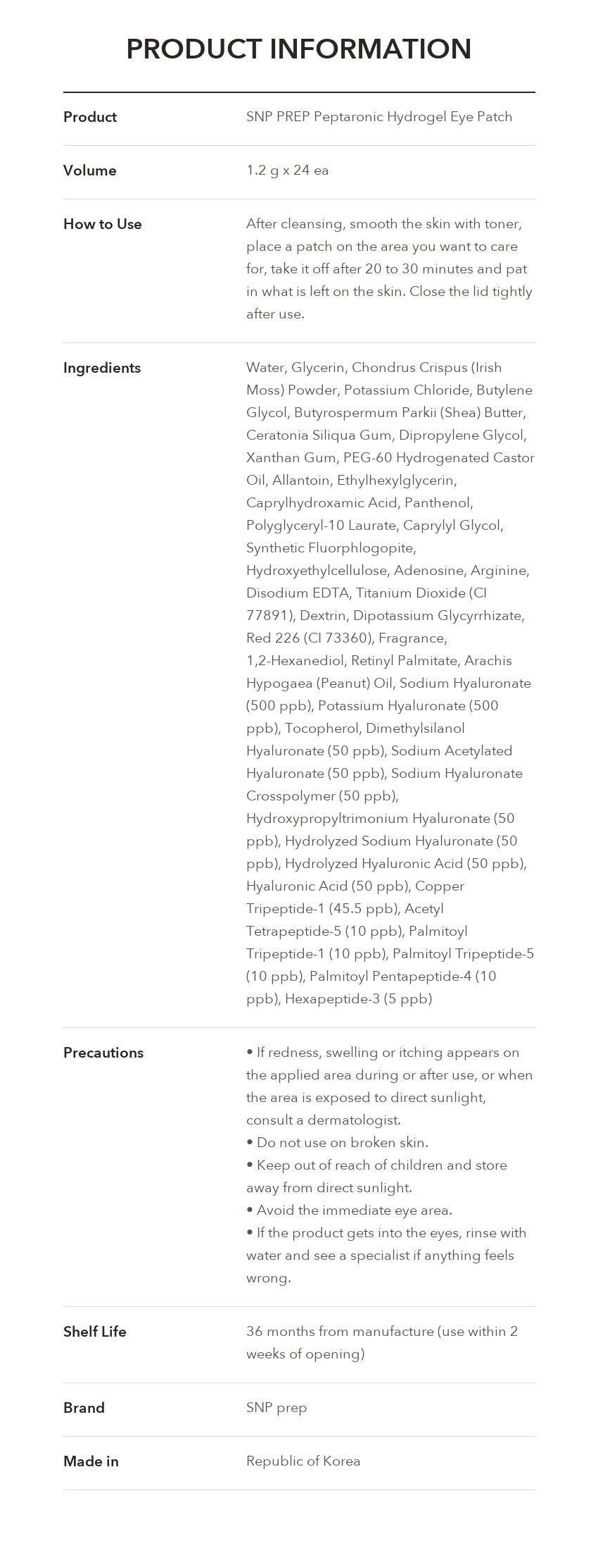 SNP Prep Peptaronic Eye Patch product information