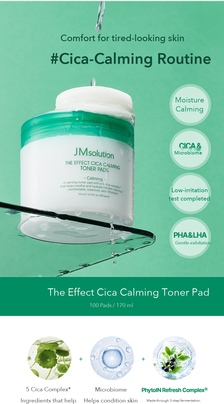 JMsolution The Effect Cica Calming Toner Pad 170ml 100 Pads detail 01