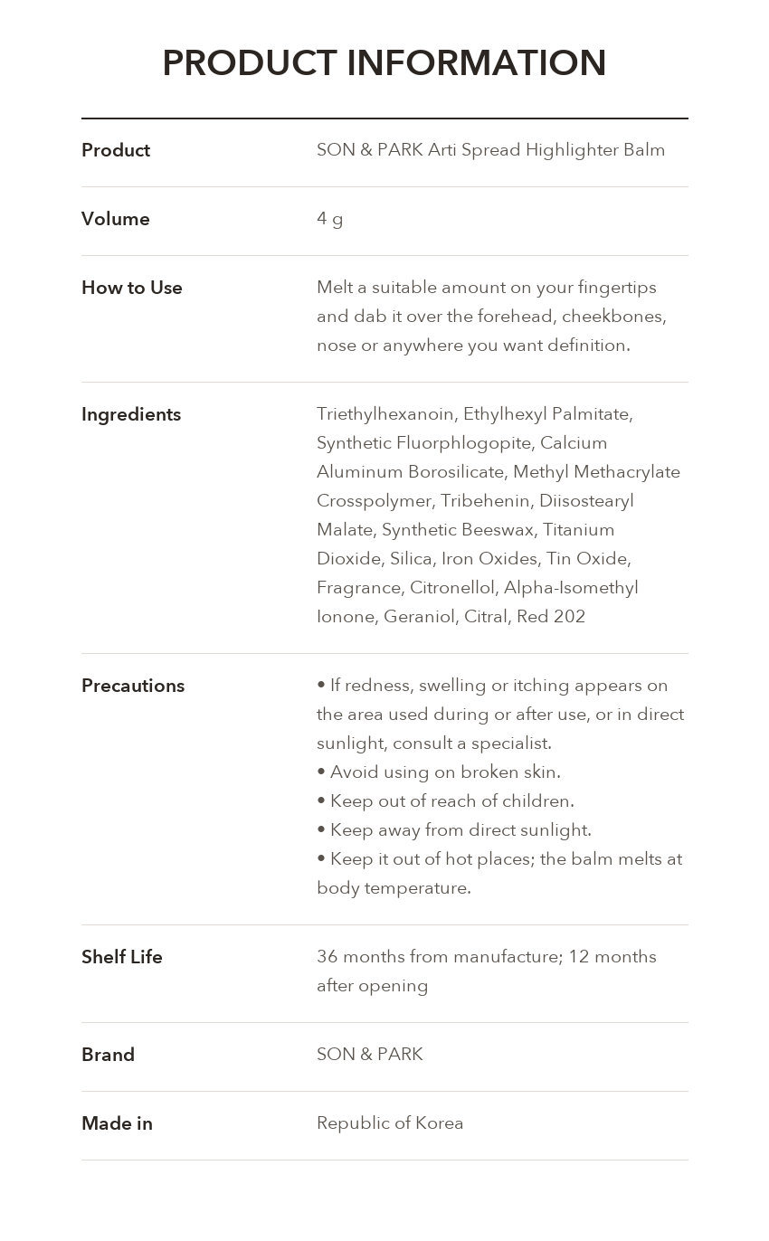 Son & Park Arty Spread Highlighter Balm product information