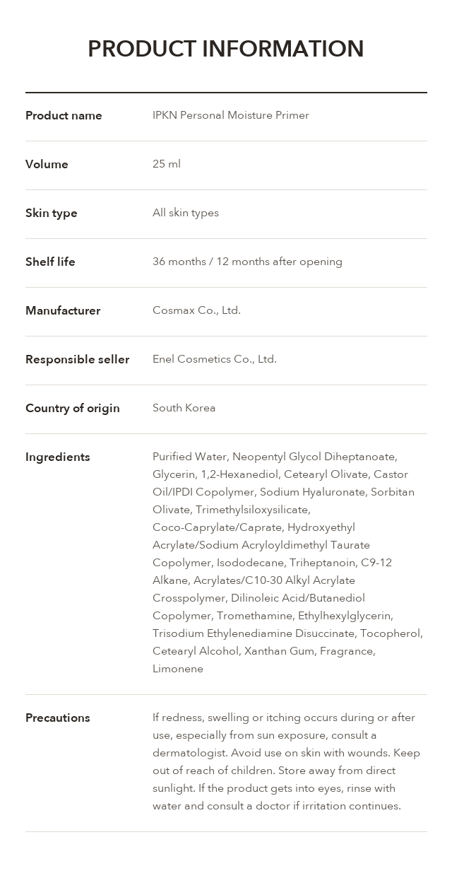 IPKN Personal Moisture Primer product information