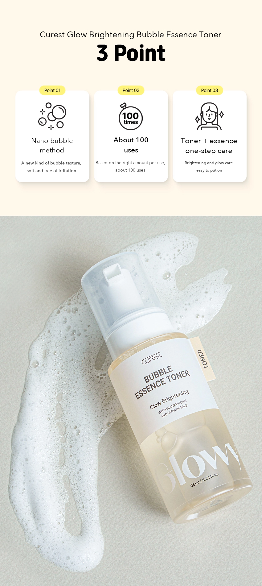 CUREST Glow Brightening Bubble Essence Toner detail 3
