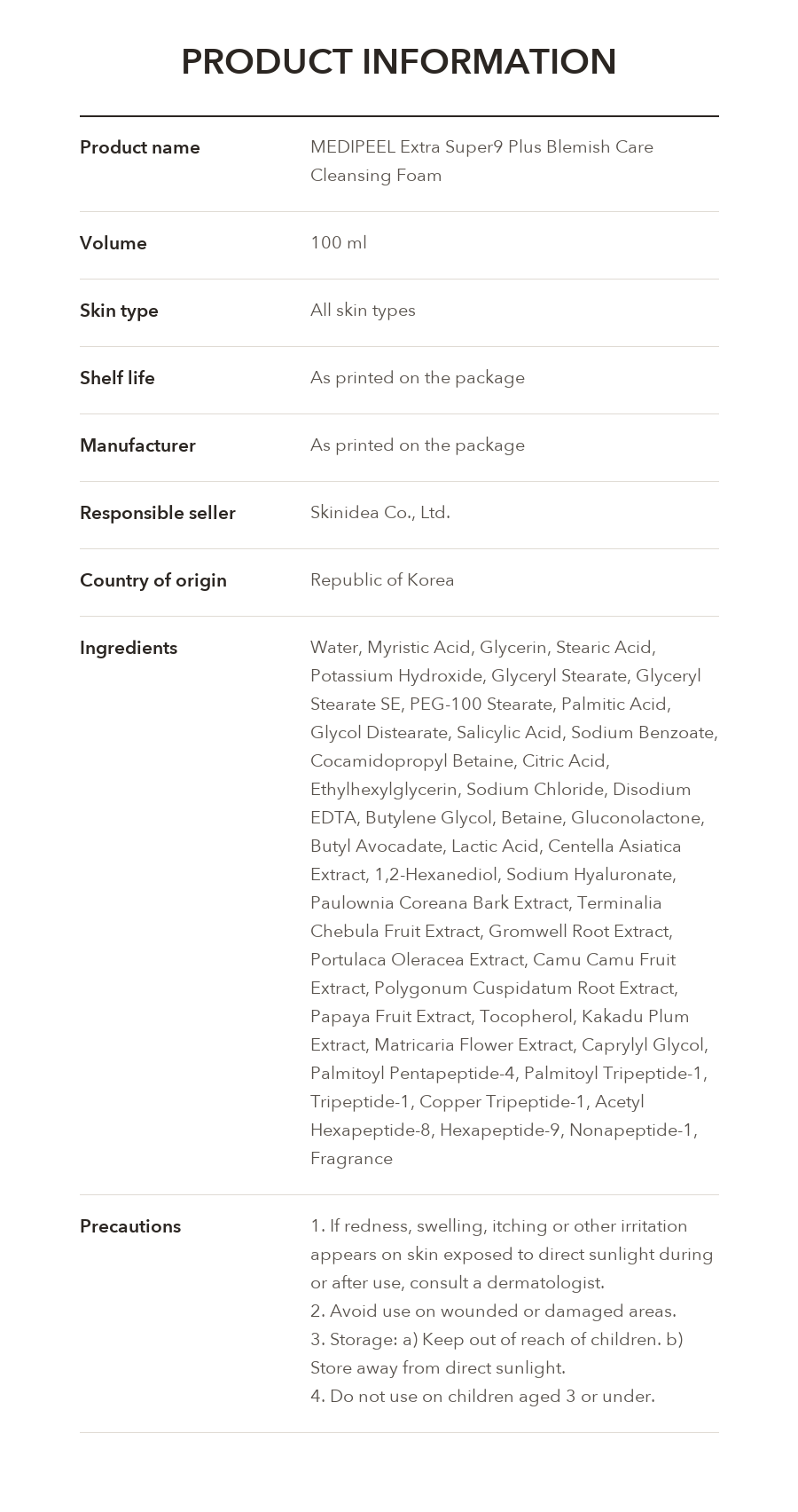 MEDIPEEL Extra Super9 Plus Blemish Care Cleansing Foam product information