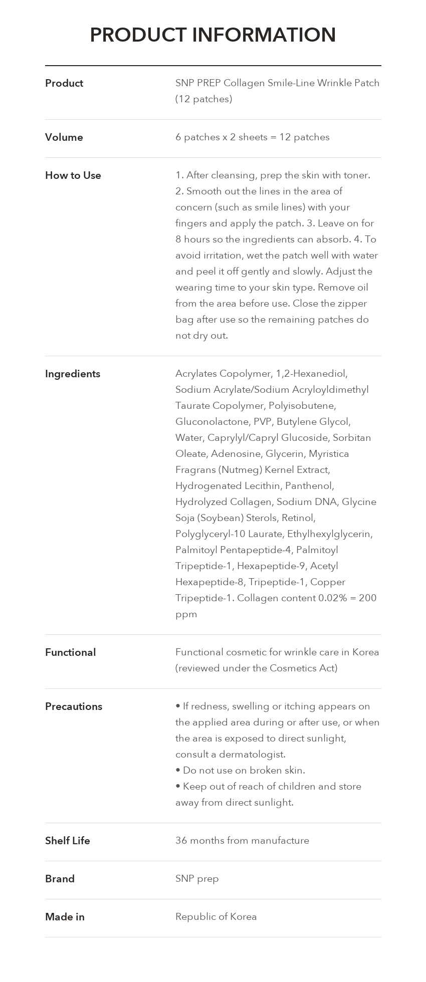 SNP PREP Smile-Line Wrinkle Patch product information