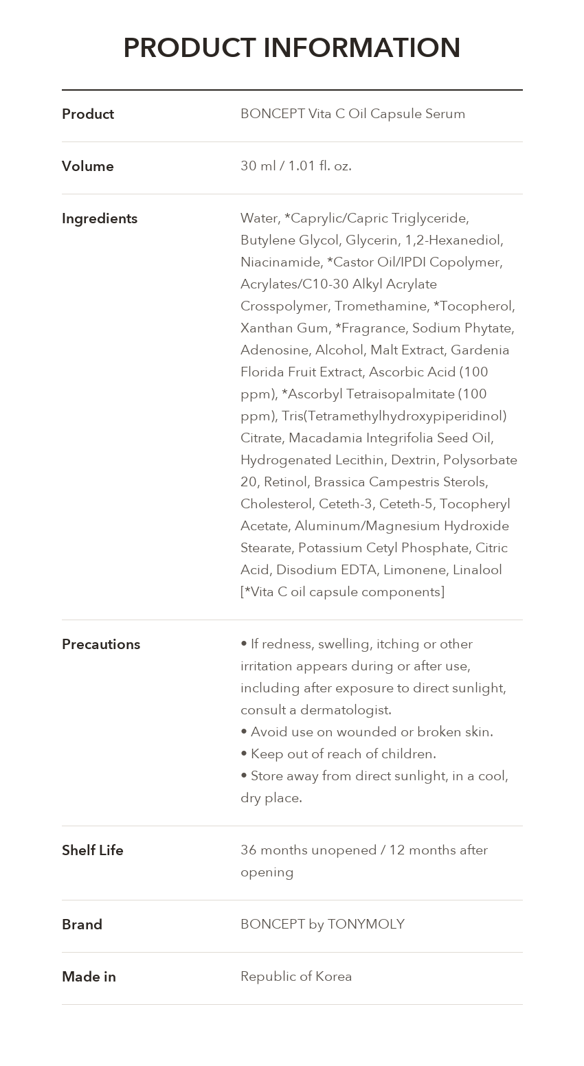 BONCEPT Vita C Oil Capsule Serum 30ml product information