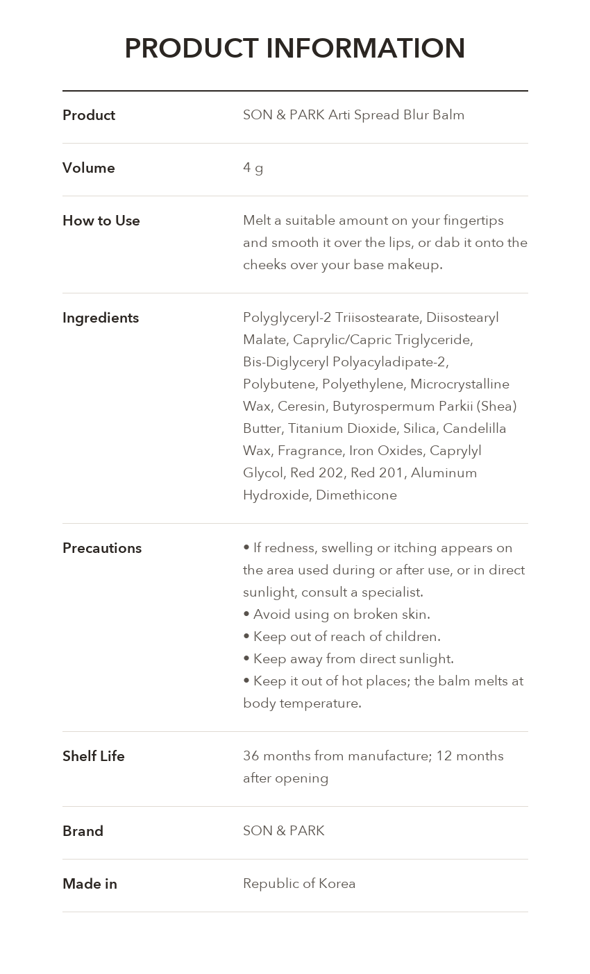 Son & Park Arty Spread Blur Balm product information