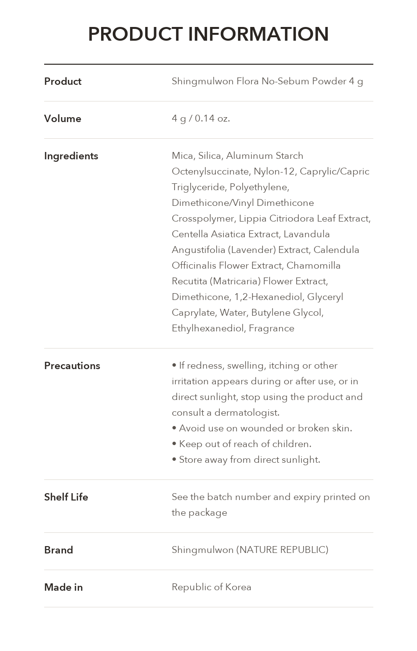Shingmulwon Flora No-Sebum Powder product information