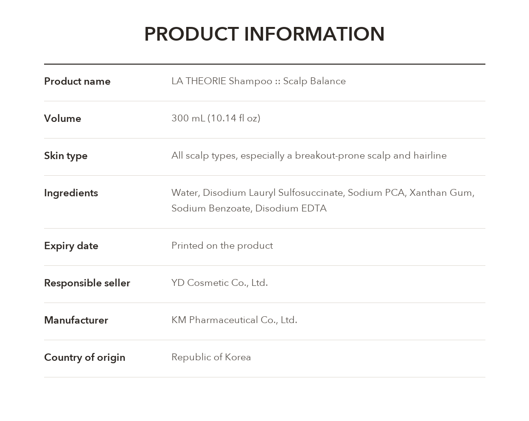 LA THEORIE Shampoo Scalp Balance product information