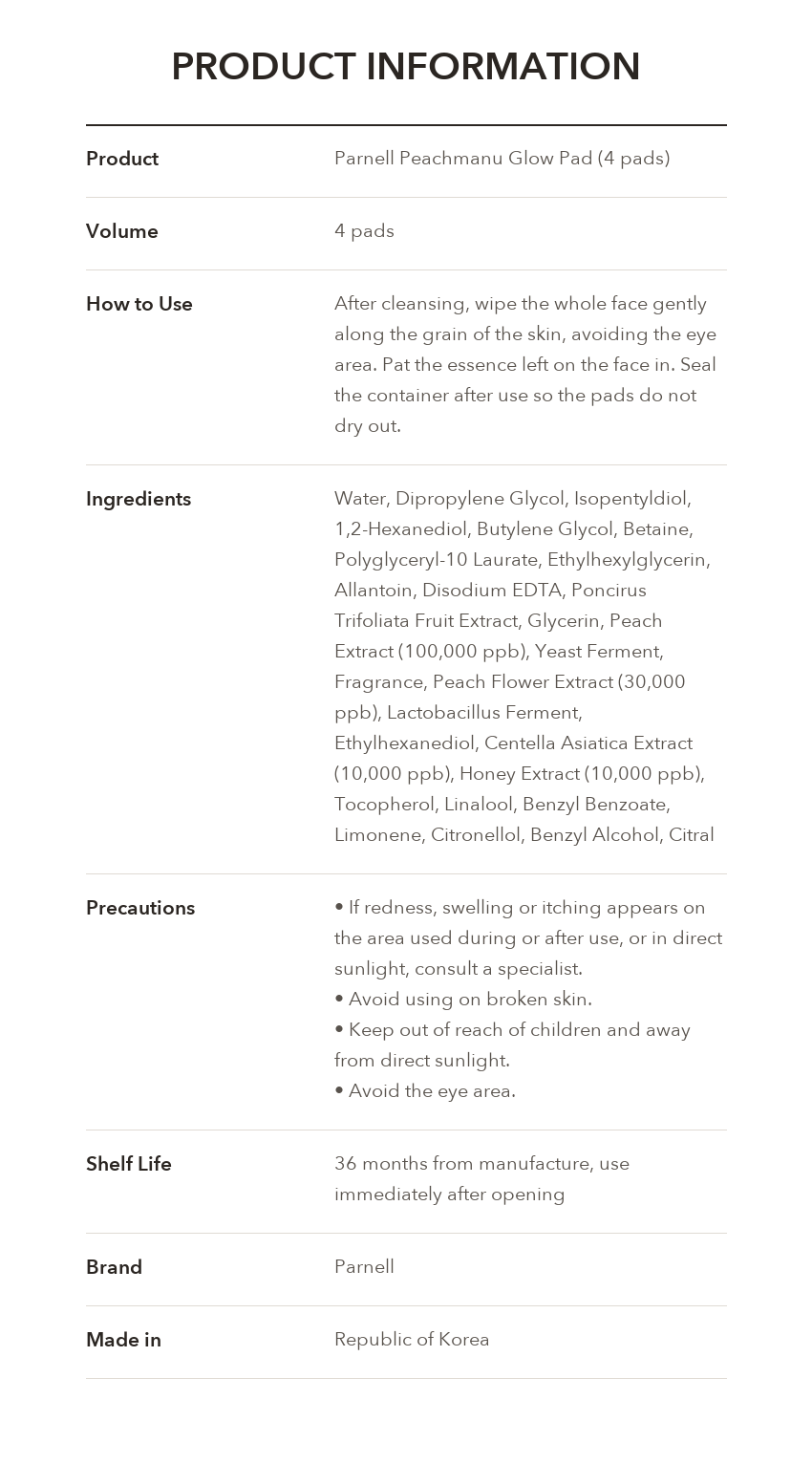 PARNELL Peachmanu Glow Pad product information