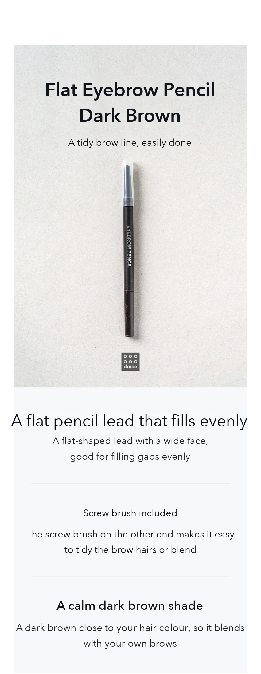 DAISO Flat Eyebrow Pencil Dark Brown detail 01