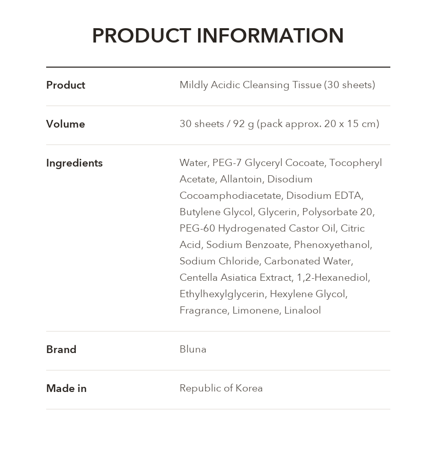 DAISO Mildly Acidic Cleansing Tissue product information