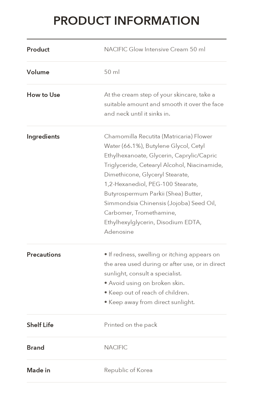 NACIFIC Glow Intensive Cream product information