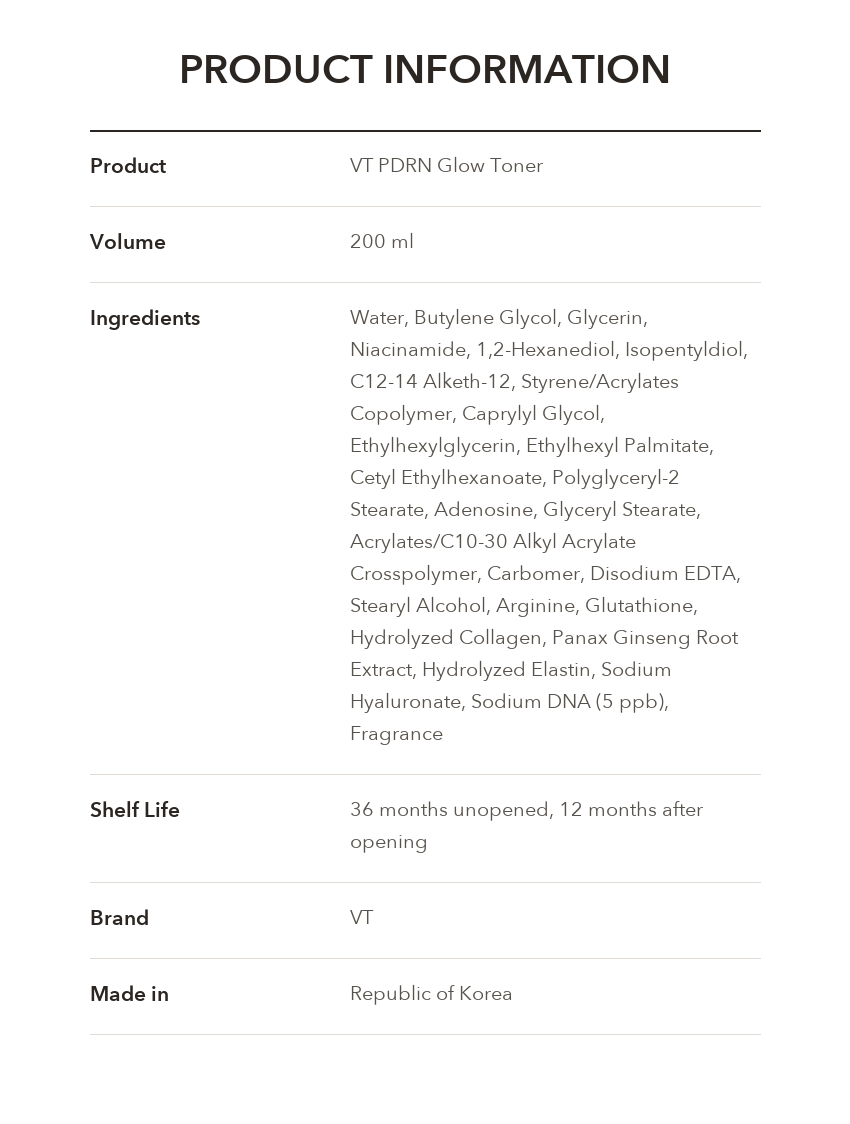 VT PDRN Glow Toner 200ml product information