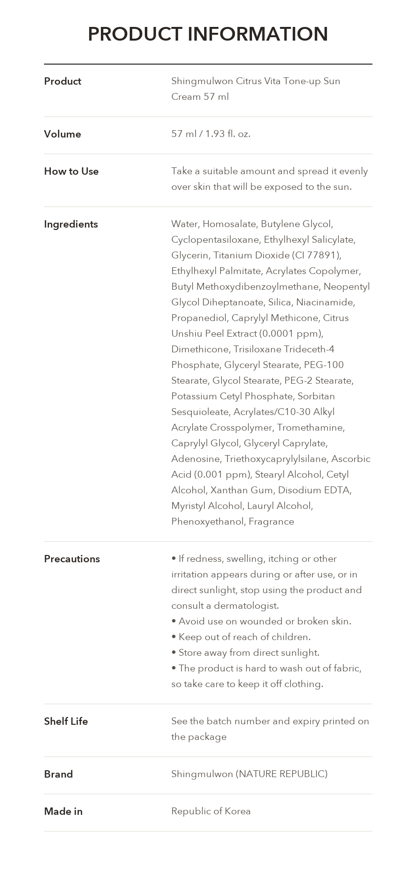 Shingmulwon Citrus Vita Tone-up Sun Cream product information