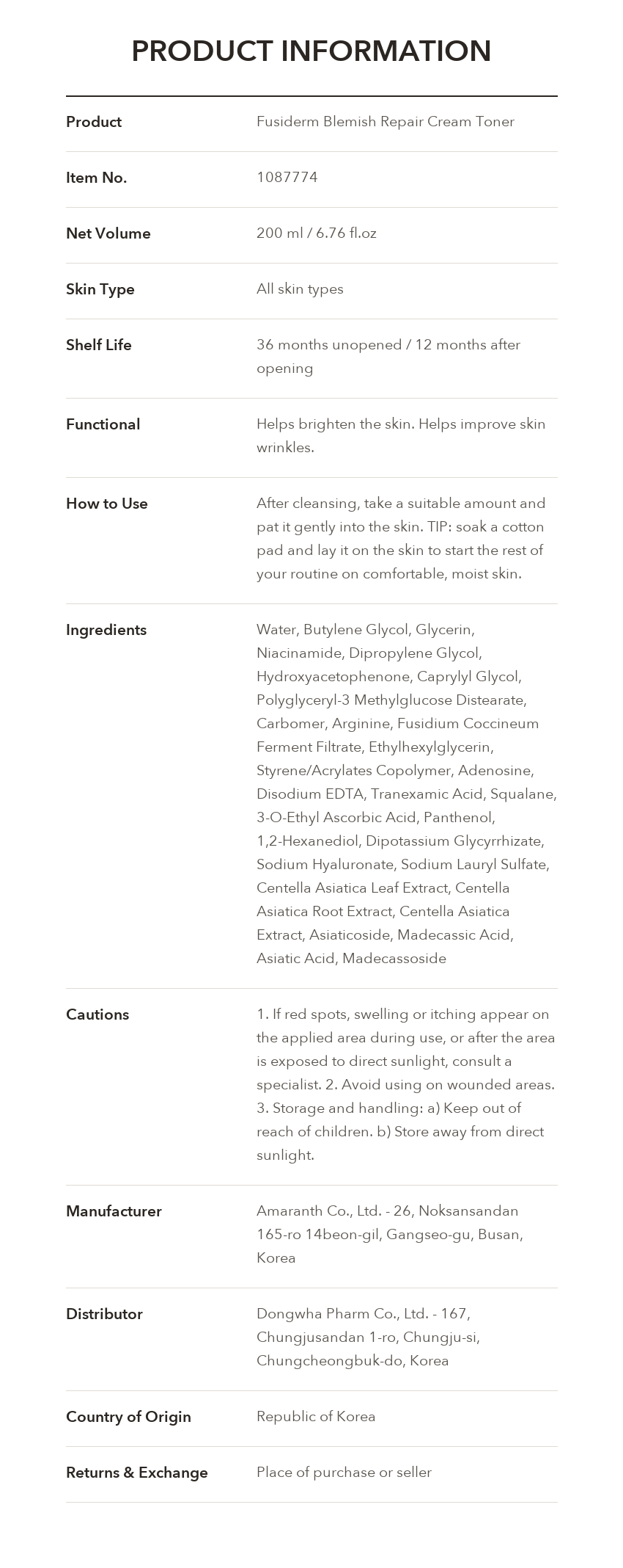 FUSIDERM Blemish Repair Cream Toner product information