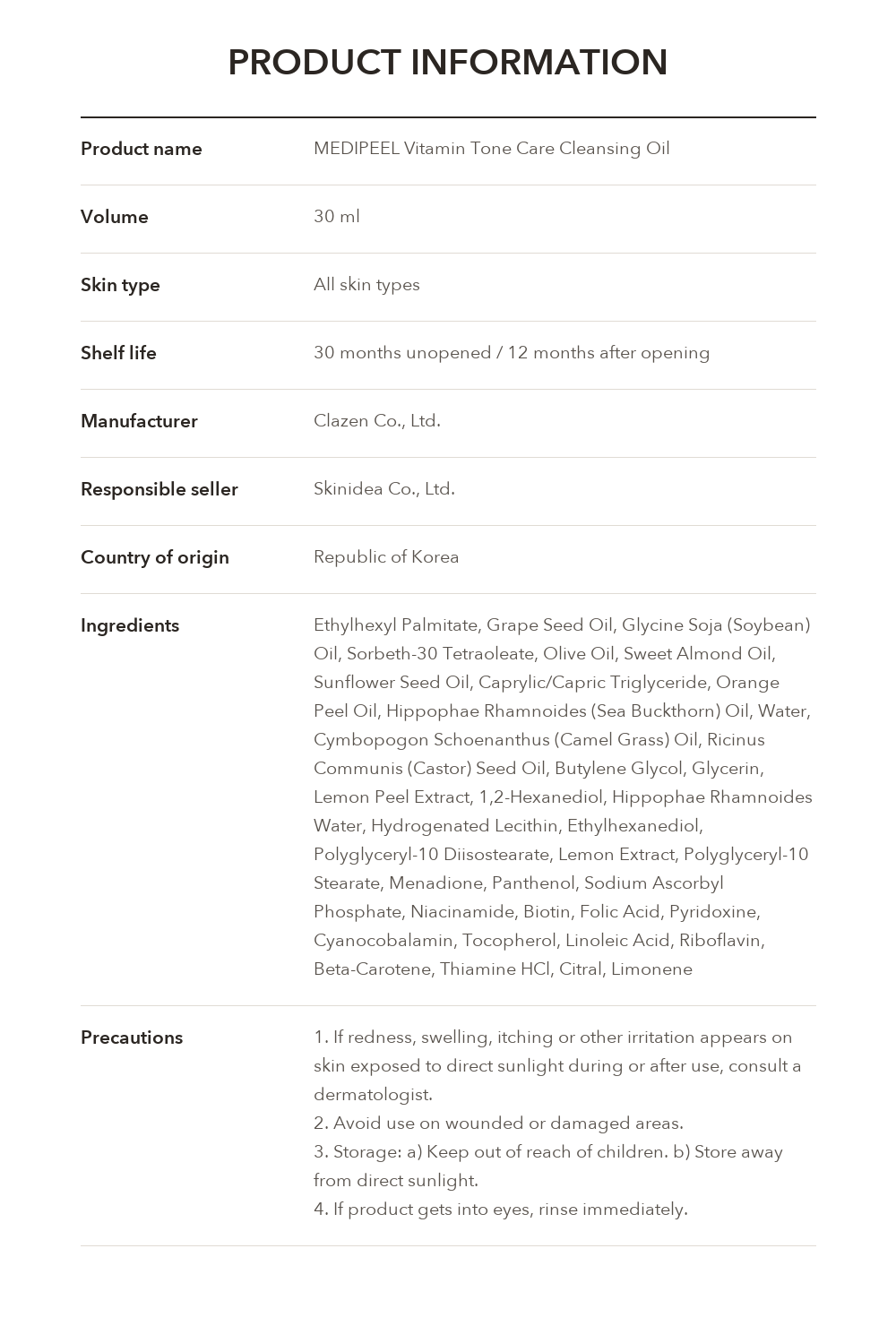MEDIPEEL Vitamin Tone Care Cleansing Oil product information