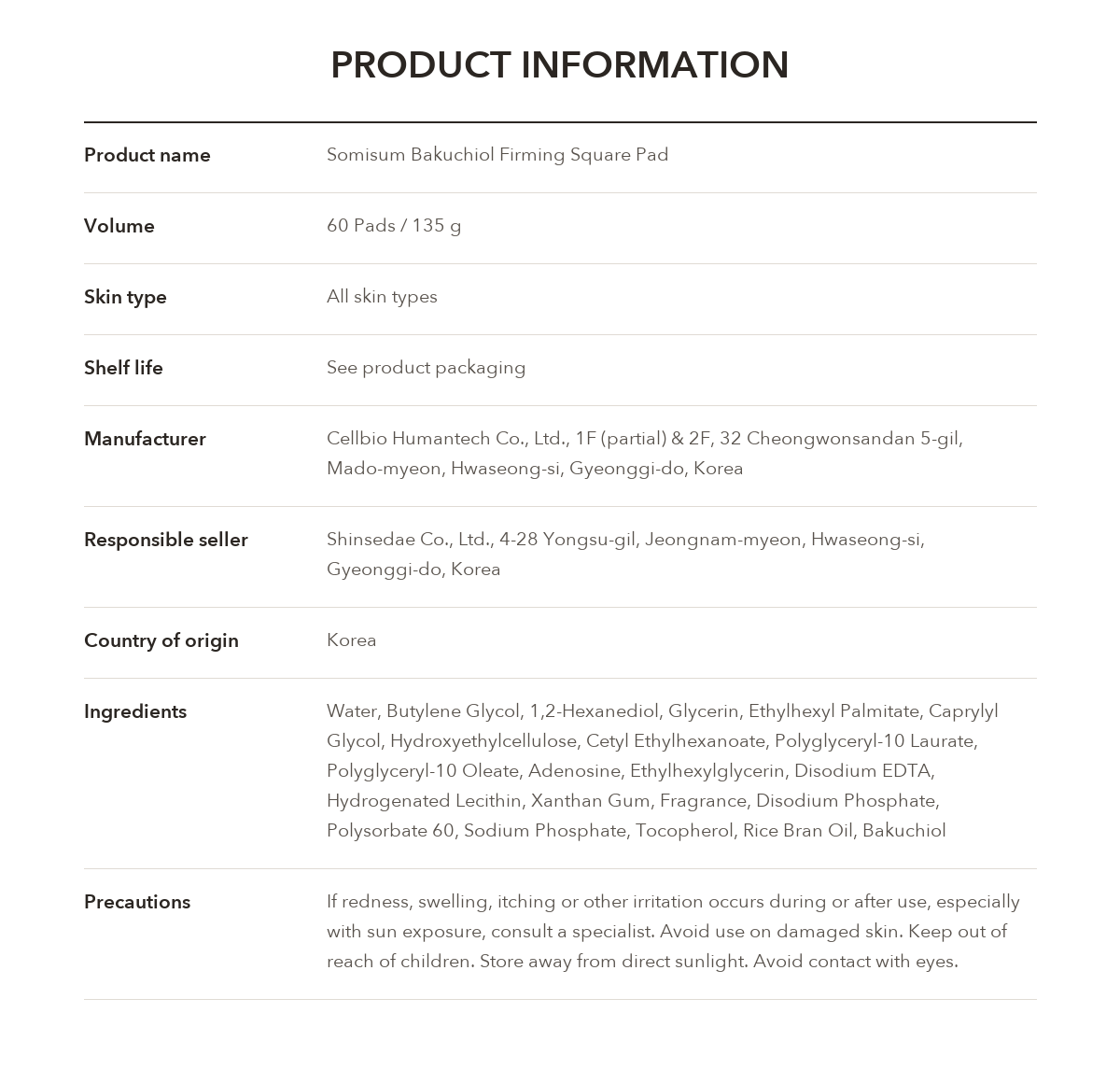Somisome Bakuchiol Firming Square Pad product information