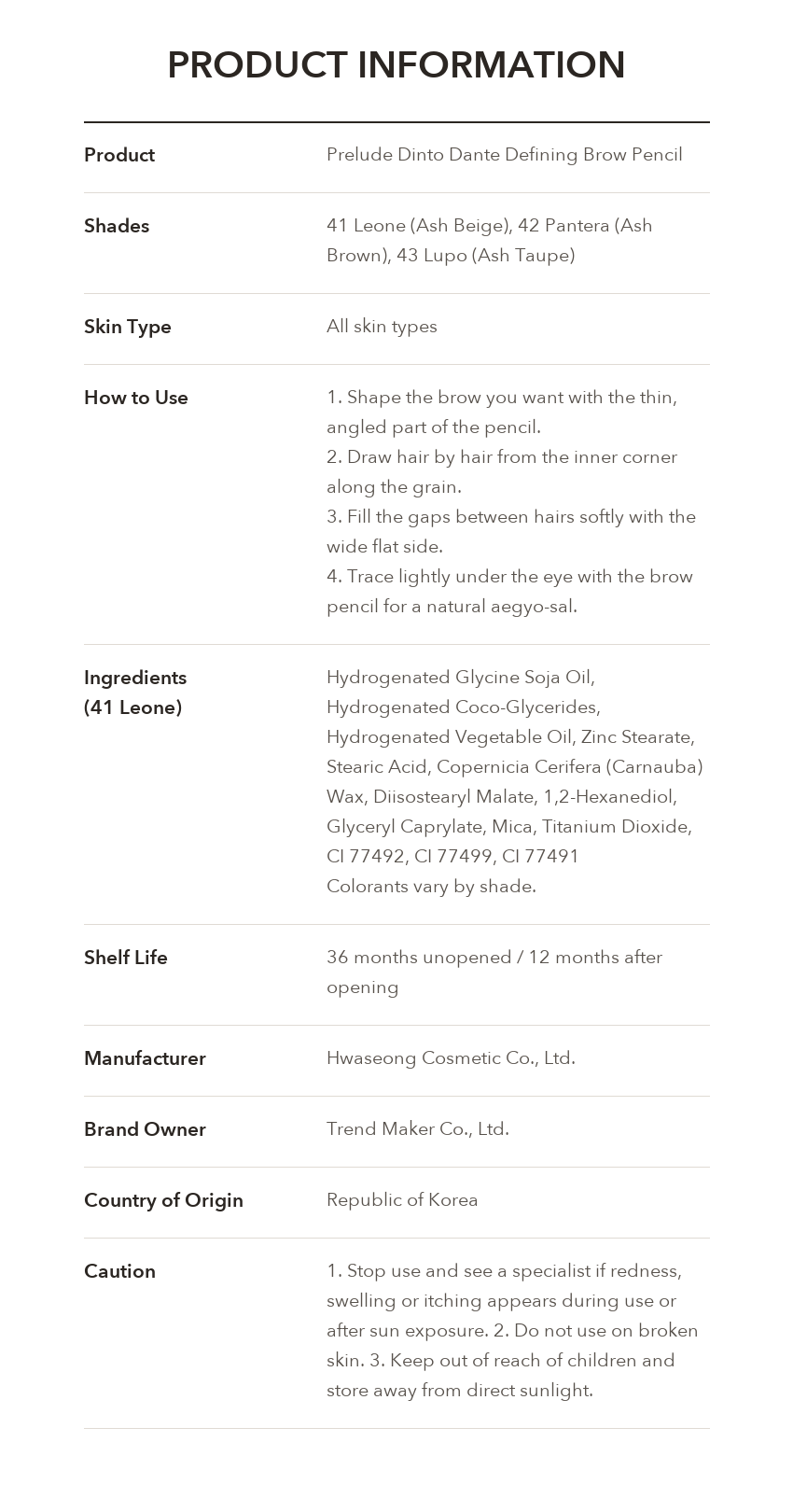 Prelude Dinto Dante Defining Brow Pencil product information