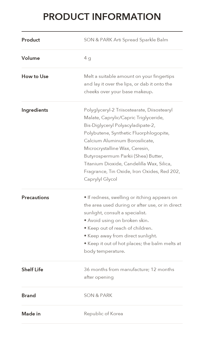 Son & Park Arty Spread Sparkle Balm product information