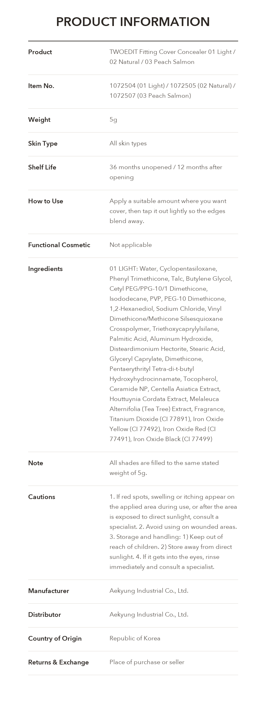 TWOEDIT Fitting Cover Concealer product information