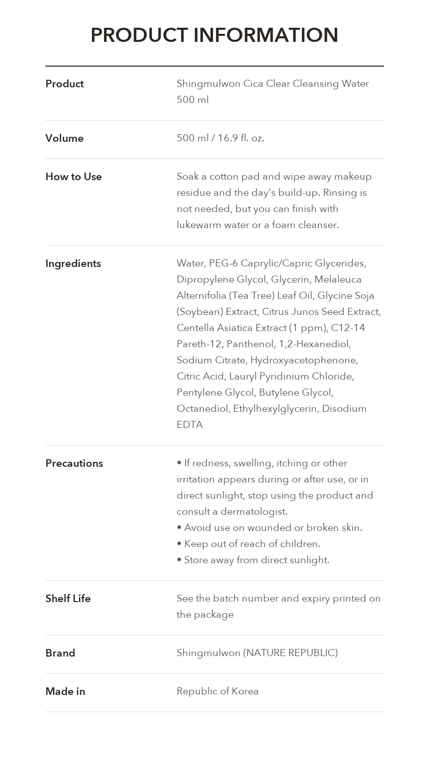 Shingmulwon Cica Clear Cleansing Water detail 04