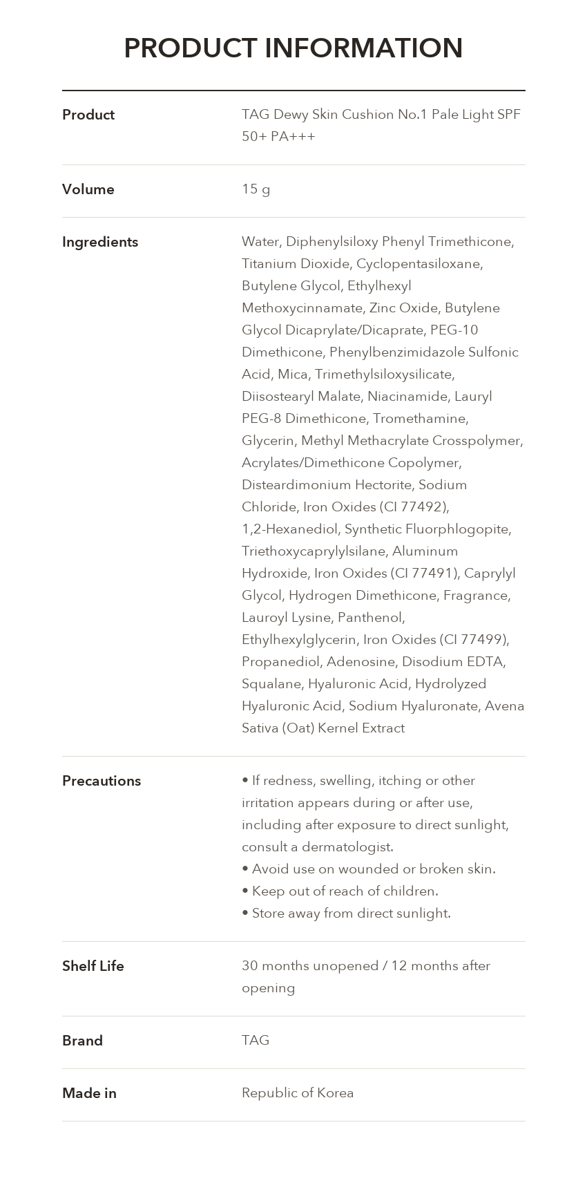 TAG Dewy Skin Cushion product information