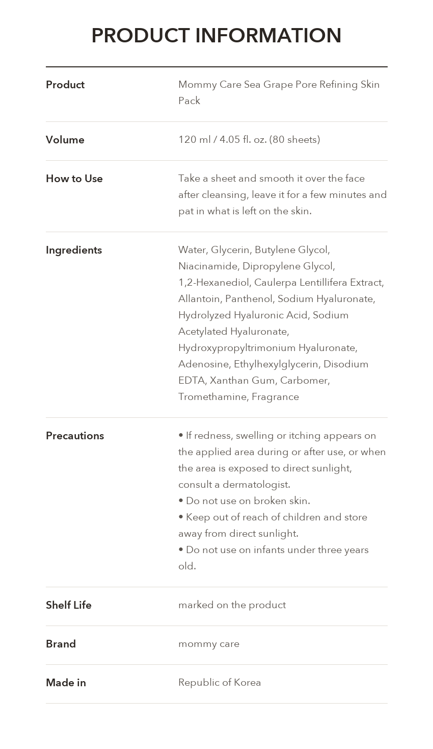 MOMMY CARE Sea Grape Skin Pack product information