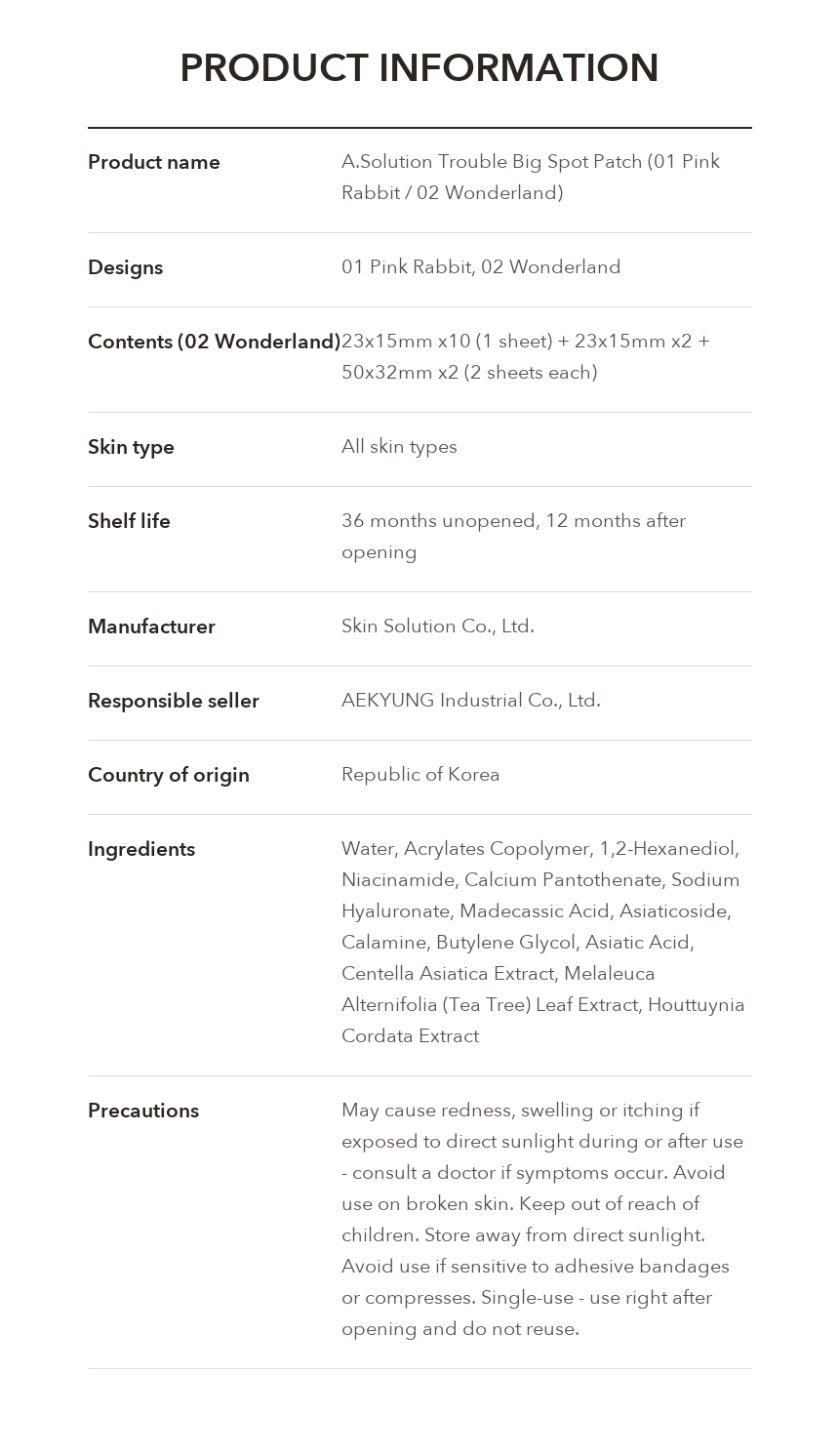 A.SOLUTION Trouble Big Spot Patch product information