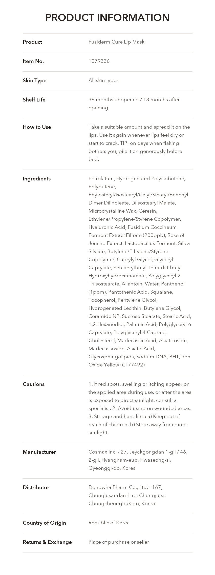 Fusiderm Cure Lip Mask product information