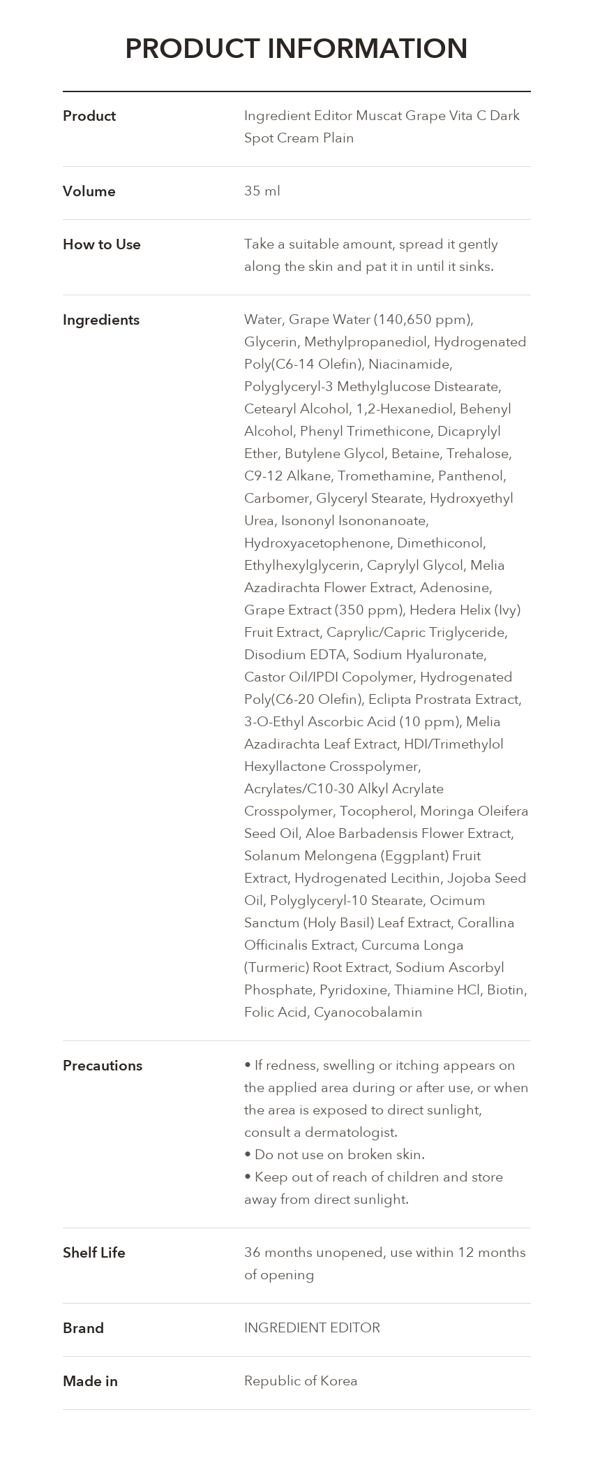 INGREDIENT EDITOR Muscat Grape Vita C Dark Spot Cream Plain detail 14