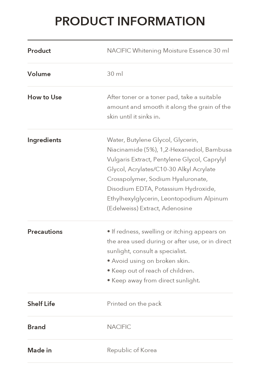 NACIFIC Whitening Moisture Essence product information