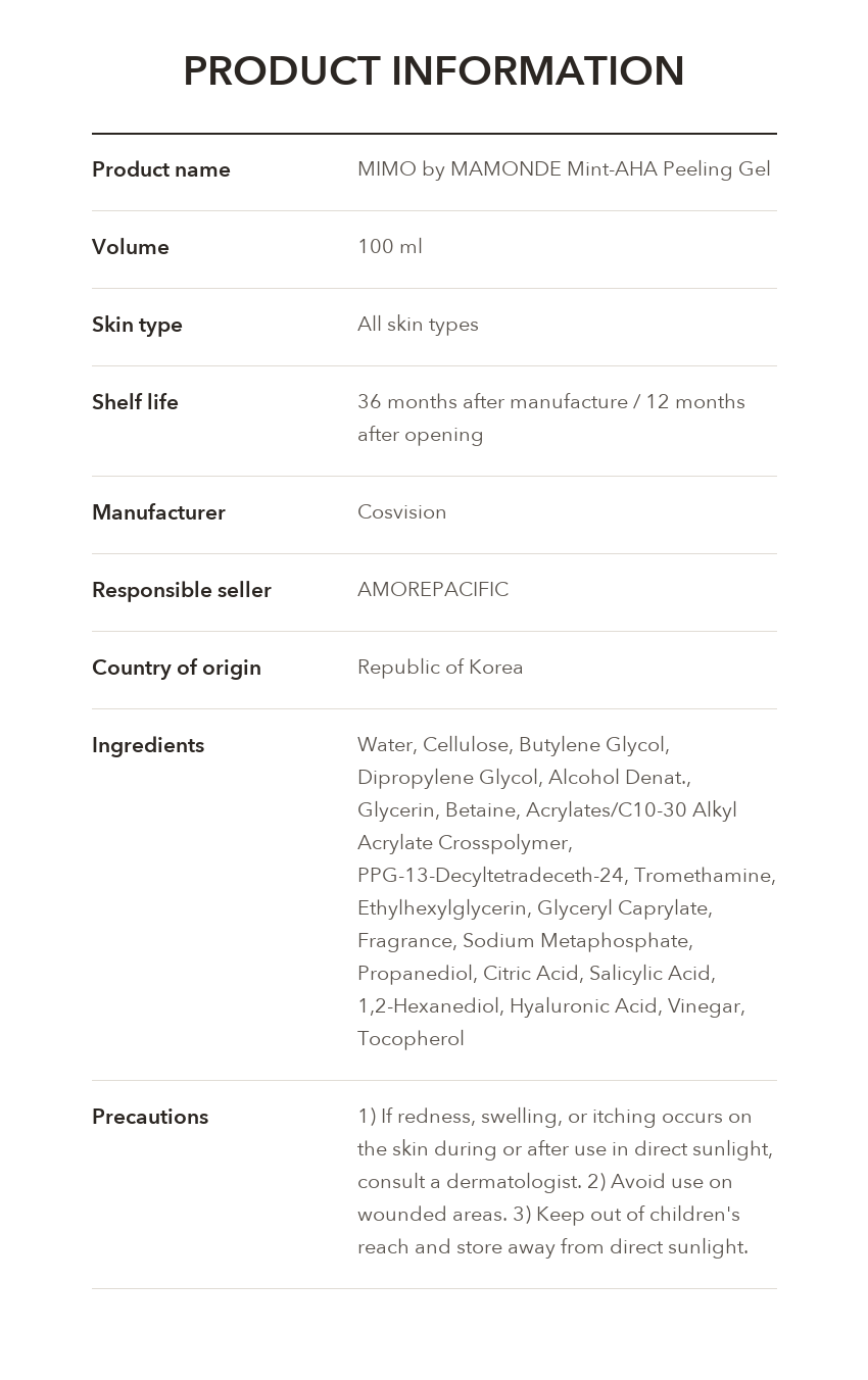 MIMO by MAMONDE Mint-AHA Peeling Gel product information