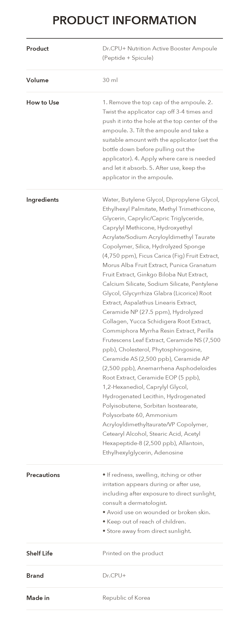 Dr.CPU+ Nourishing Active Booster Ampoule product information