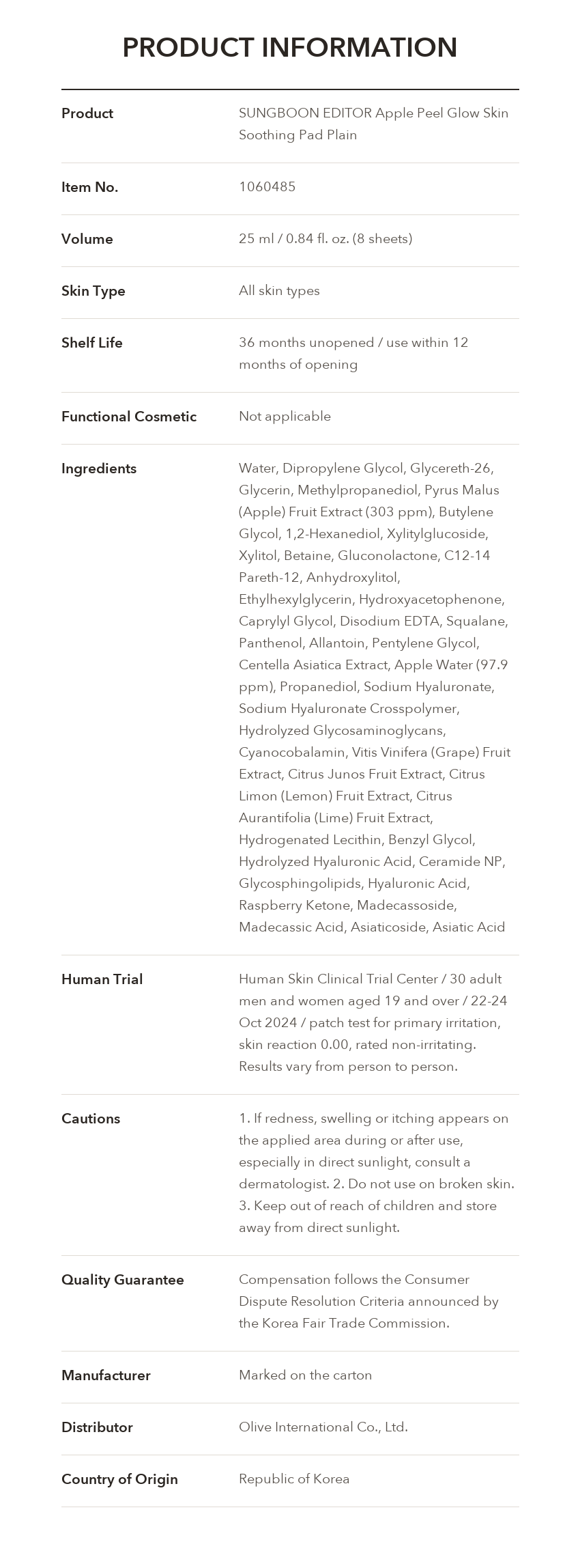 Ingredient Editor Apple Peel Glow Skin Soothing Pad product information