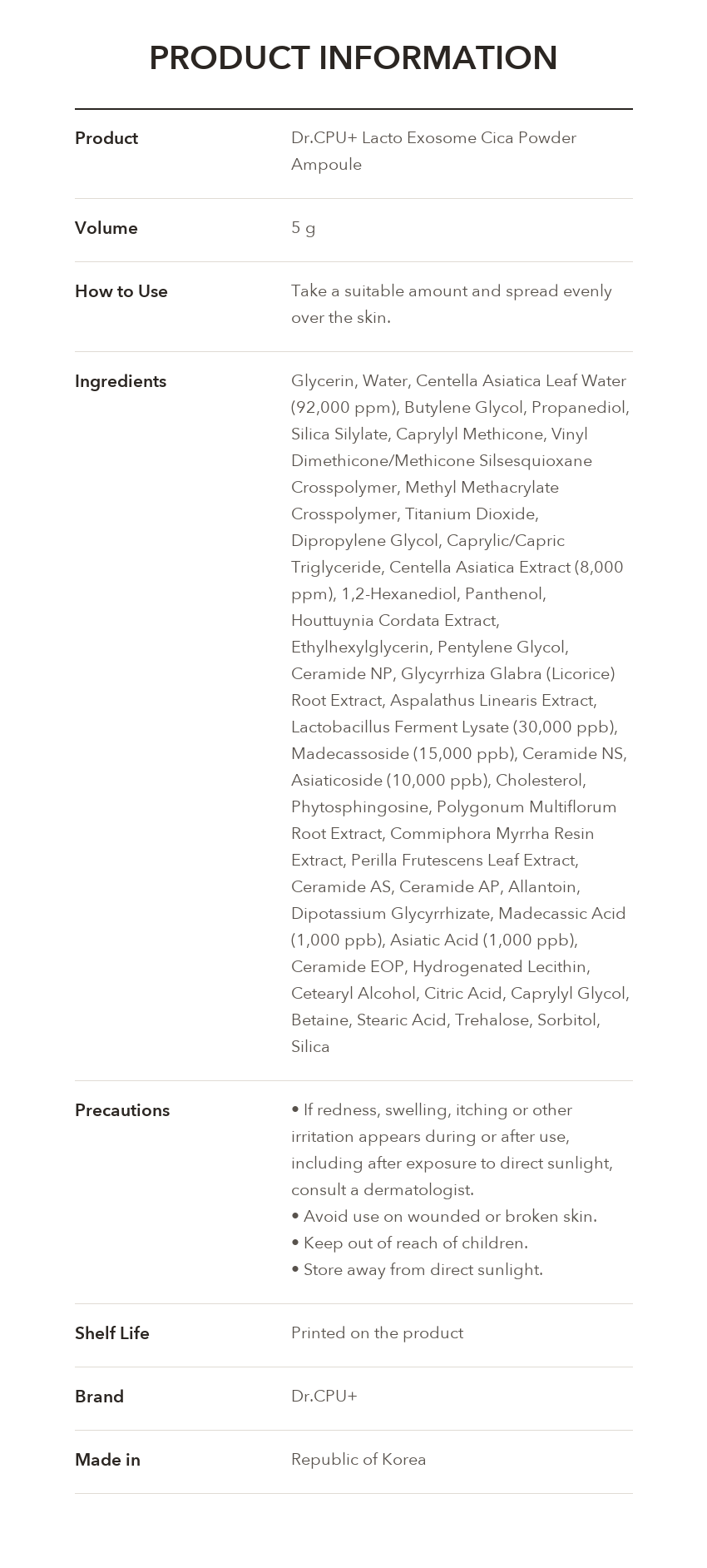 Dr.CPU+ Lacto Exosome Cica Powder Ampoule product information