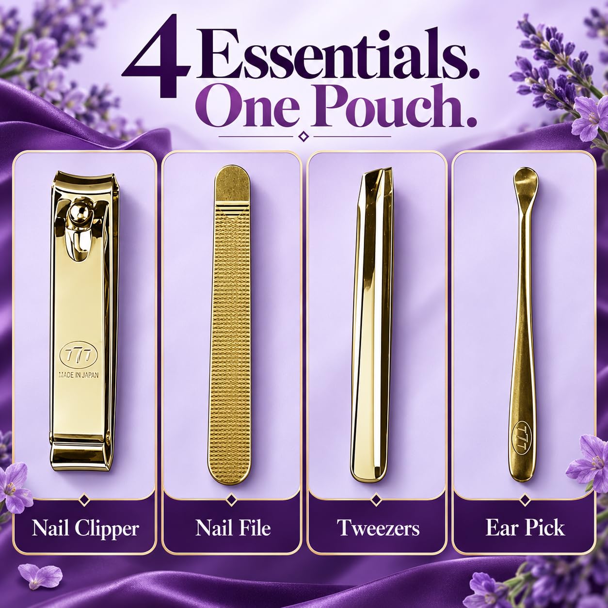 777 4-Piece Nail Care Set Burgundy & Black Pouch detail 02