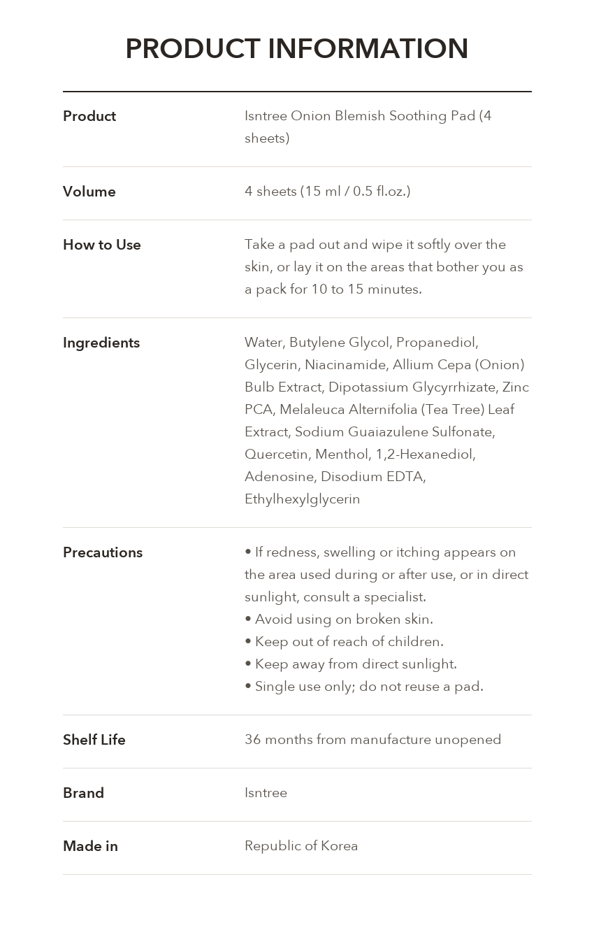Isntree Onion Blemish Soothing Pad product information